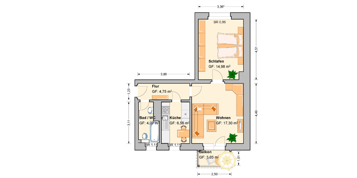 Etagenwohnung Werdau - 2 Zimmer, 49 m&sup2;, 296&euro; | Angebot:26006934