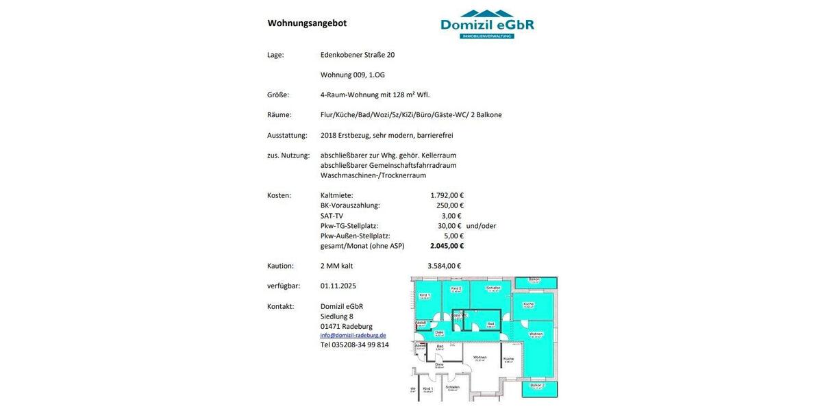 Etagenwohnung Radeburg - 4 Zimmer, 128 m&sup2;, 1.792&euro; | Angebot:26178340
