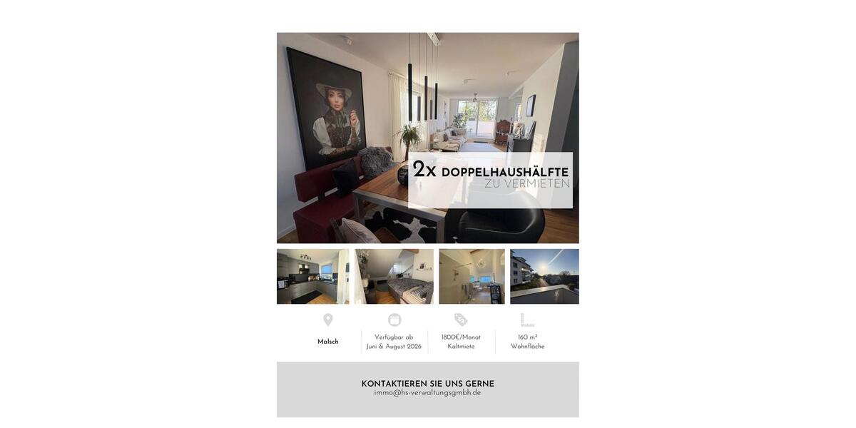 Doppelhaushälfte Malsch - 5 Zimmer, 160 m&sup2;, 1.800&euro; | Angebot:25379082