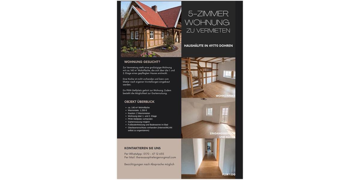 Etagenwohnung Löningen - 7 Zimmer, 140 m&sup2;, 1.250&euro; | Angebot:25394111