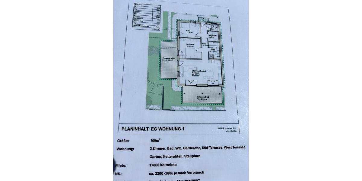 Erdgeschoßwohnung Warngau - 3 Zimmer, 100 m&sup2;, 1.650&euro; | Angebot:26070176