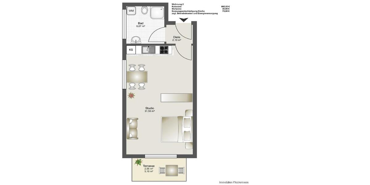 Etagenwohnung Osnabrück - 1 Zimmer, 44 m&sup2;, 660&euro; | Angebot:26001566