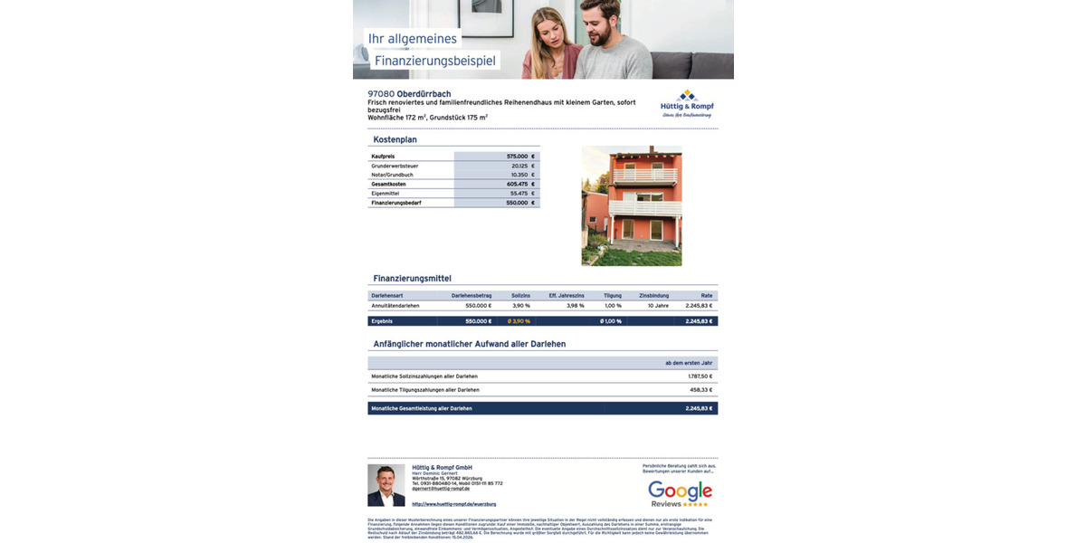 Reihenendhaus Würzburg Oberdürrbach - 6 Zimmer, 172 m&sup2;, 545.000&euro; | Angebot:25984304