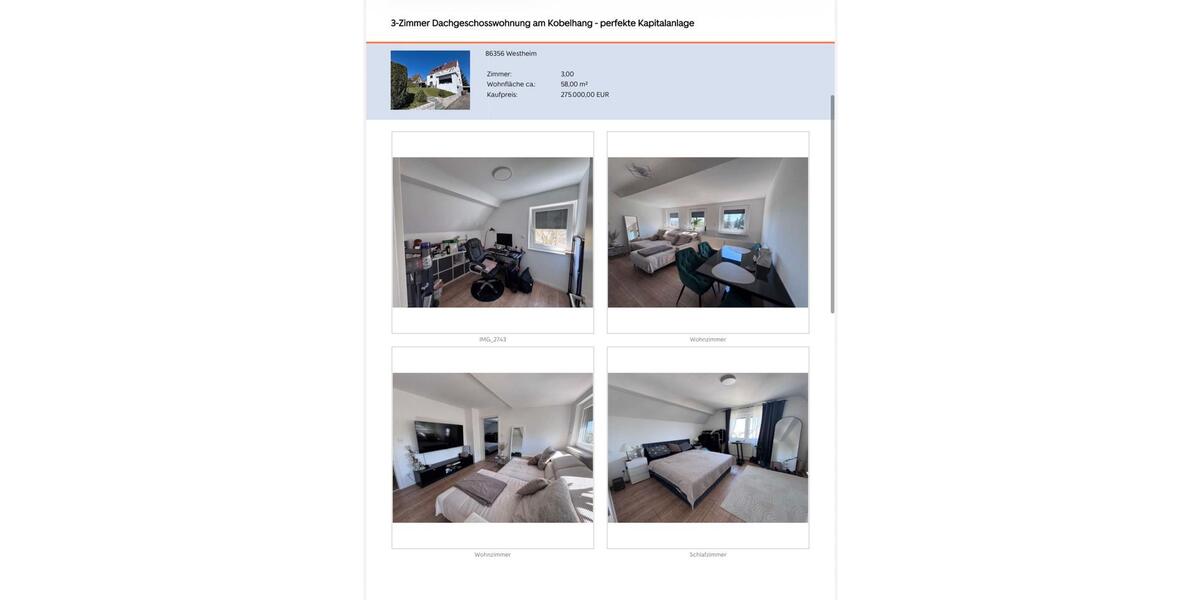 Dachgeschoßwohnung Neusäß - 3 Zimmer, 58 m&sup2;, 275.000&euro; | Angebot:27071206