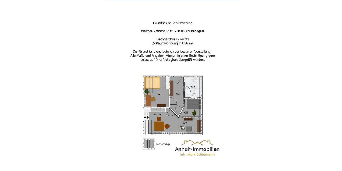 Dachgeschoßwohnung Südliches Anhalt - 2 Zimmer, 56 m&sup2;, 315&euro; | Angebot:24690924