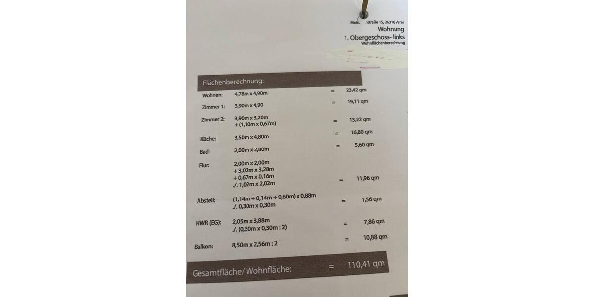 Etagenwohnung Varel - 1 Zimmer, 110 m&sup2;, 740&euro; | Angebot:26241986