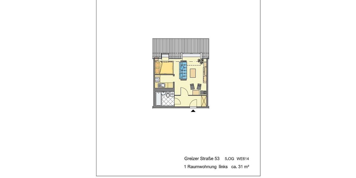 Dachgeschoßwohnung Gera - 1 Zimmer, 31 m&sup2;, 305&euro; | Angebot:26351070