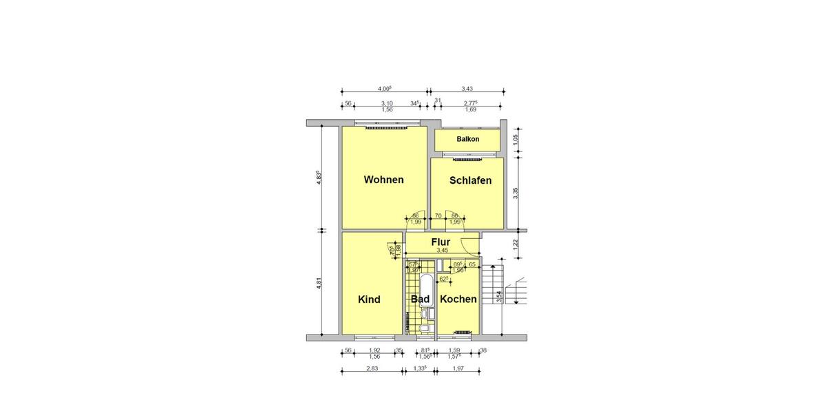 Etagenwohnung Köthen (Anhalt) - 3 Zimmer, 62 m&sup2;, 327&euro; | Angebot:26270600