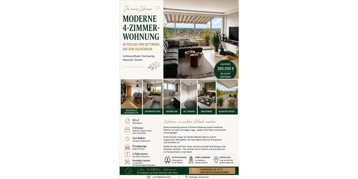 Etagenwohnung Dettingen unter Teck - 4 Zimmer, 90 m&sup2;, 380.000&euro; | Angebot:26834039