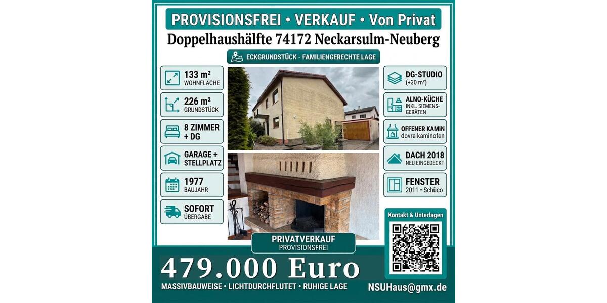 Doppelhaushälfte Neckarsulm - 8 Zimmer, 133 m&sup2;, 479.000&euro; | Angebot:27194778