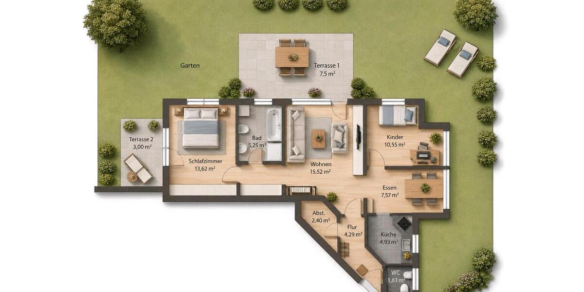 Erdgeschoßwohnung Konstanz Konstanz-Fürstenberg - 3.5 Zimmer, 76 m&sup2;, 489.000&euro; | Angebot:26770373