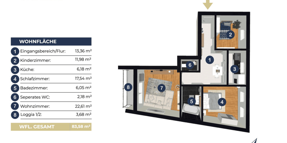Etagenwohnung Landshut Peter u. Paul - 3 Zimmer, 83 m&sup2;, 399.000&euro; | Angebot:26869012