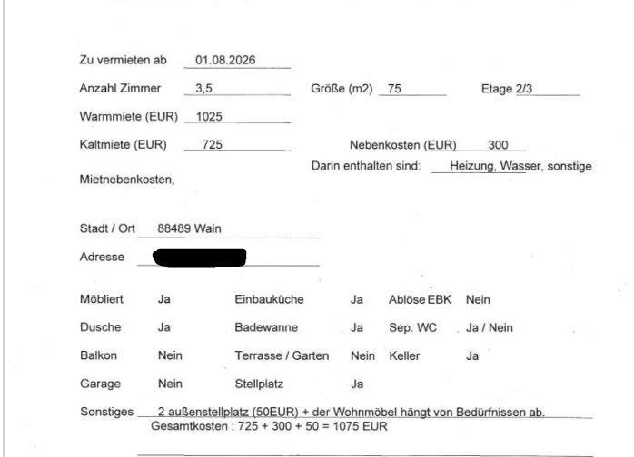 Etagenwohnung Wain - 3.5 Zimmer, 75 m&sup2;, 725&euro; | Angebot:26393638