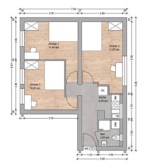 Etagenwohnung Nürnberg Steinbühl - 3 Zimmer, 44 m&sup2;, 400&euro; | Angebot:26845230
