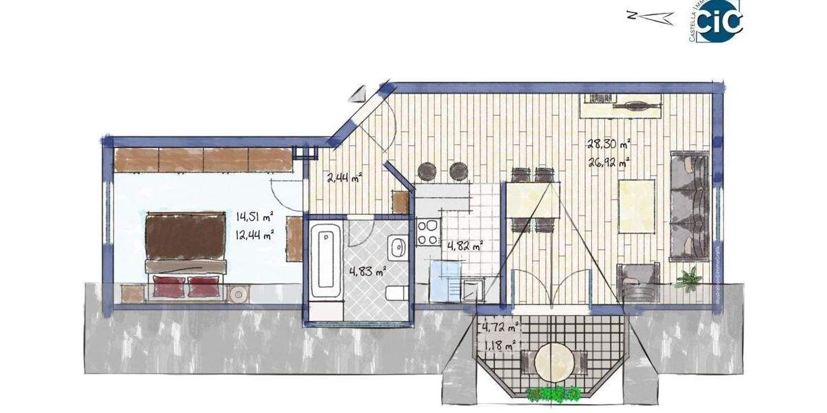 Etagenwohnung Bad Wimpfen - 2 Zimmer, 52 m&sup2;, 750&euro; | Angebot:25070630