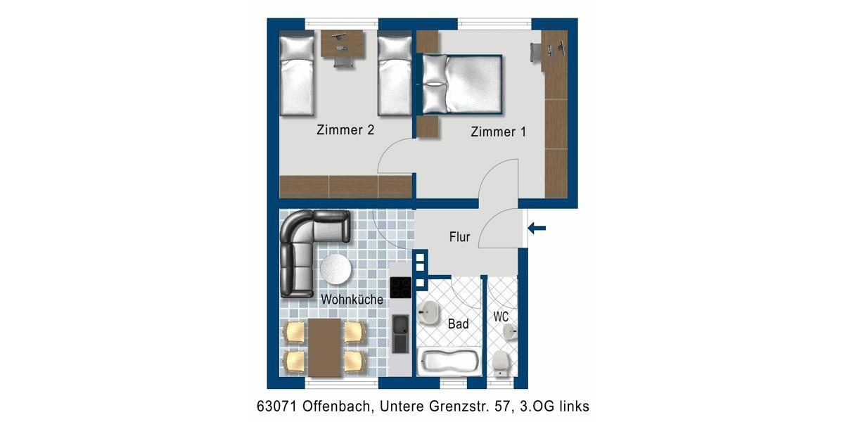 Schöne 2-Zimmer-Wohnung mit Tageslichtbad in Offenbach zu vermieten 2 zimmer