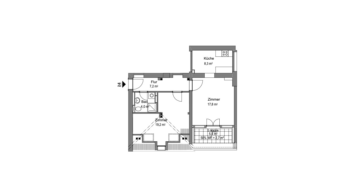 Etagenwohnung Eberswalde - 2 Zimmer, 59 m&sup2;, 612&euro; | Angebot:26023851
