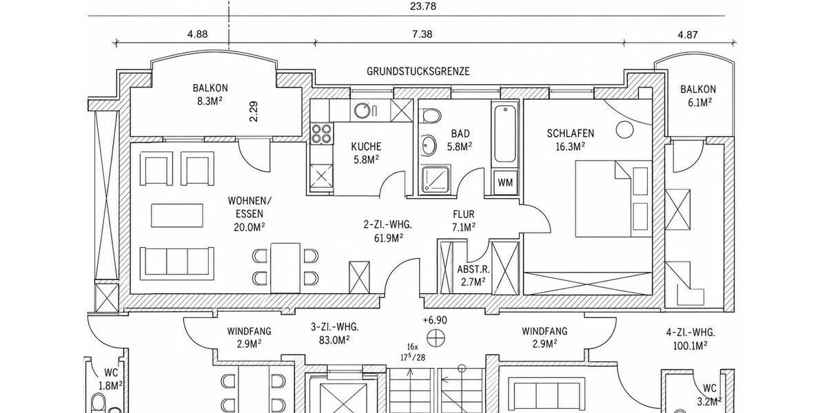 Etagenwohnung Ansbach - 2 Zimmer, 61 m&sup2;, 299.000&euro; | Angebot:27129802