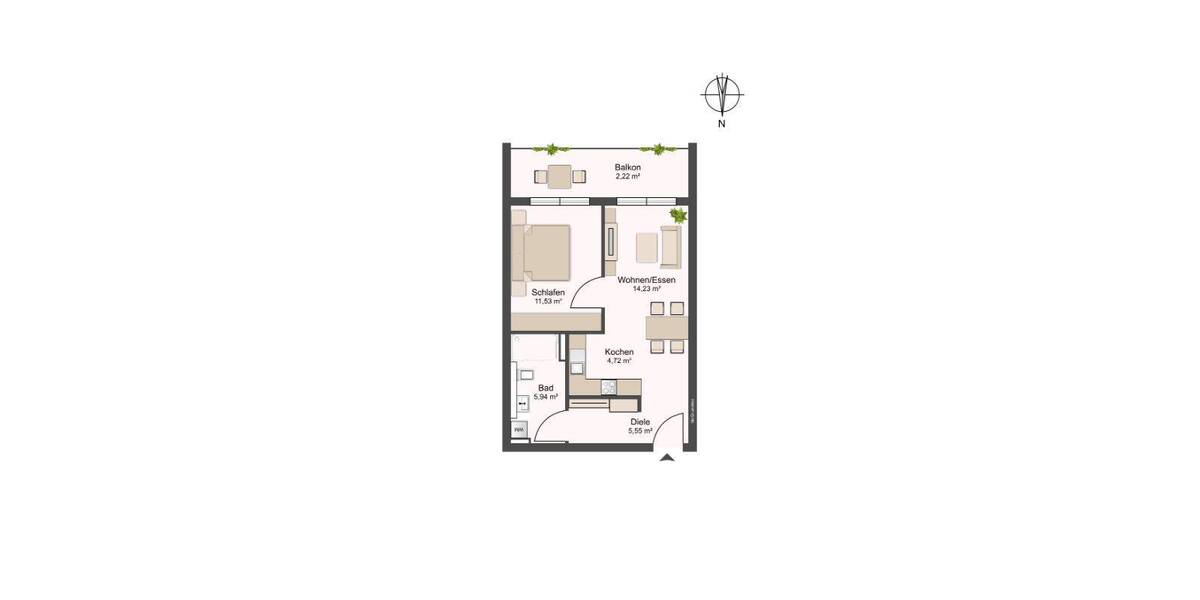 Etagenwohnung Kelsterbach - 2 Zimmer, 44 m&sup2;, 627&euro; | Angebot:26826677