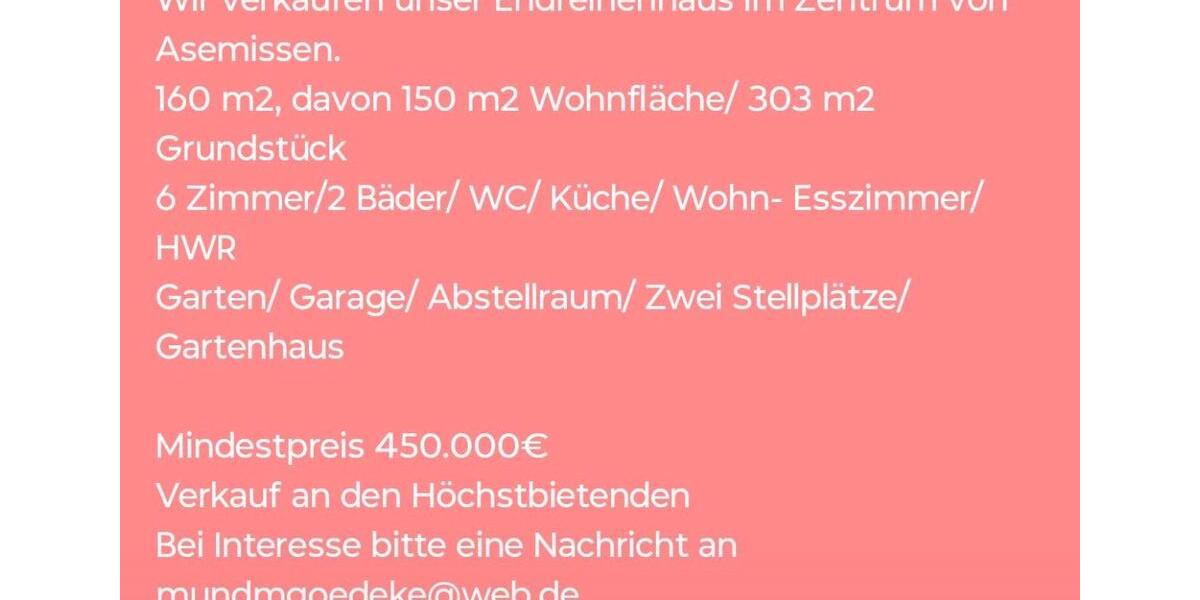 Doppelhaushälfte Leopoldshöhe - 6 Zimmer, 160 m&sup2;, 450.000&euro; | Angebot:26836319