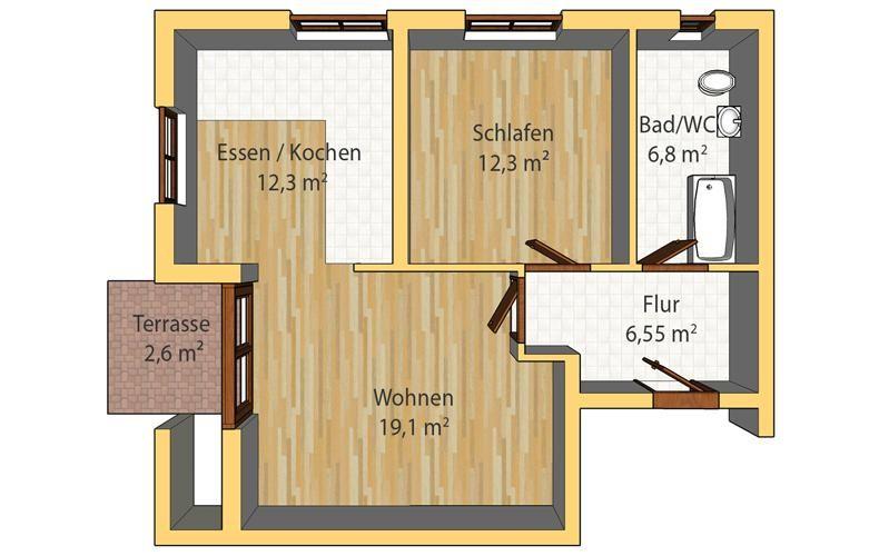 Erdgeschoßwohnung Glauchau - 2 Zimmer, 60 m&sup2;, 400&euro; | Angebot:24874269