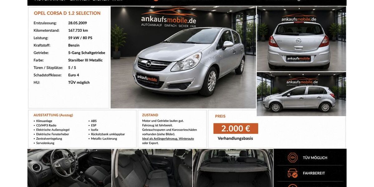 Opel Corsa 167.730 km 1.850 &euro; Reutlingen 72762