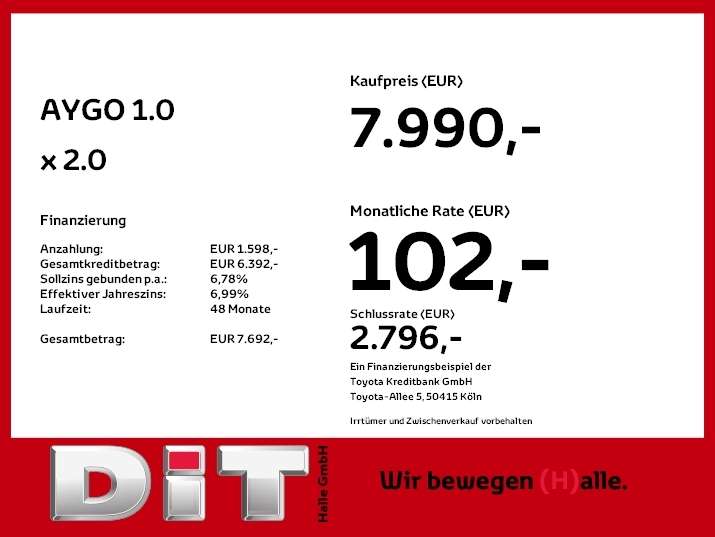 Toyota Aygo 67.605 km 7.990 &euro; Halle 06130