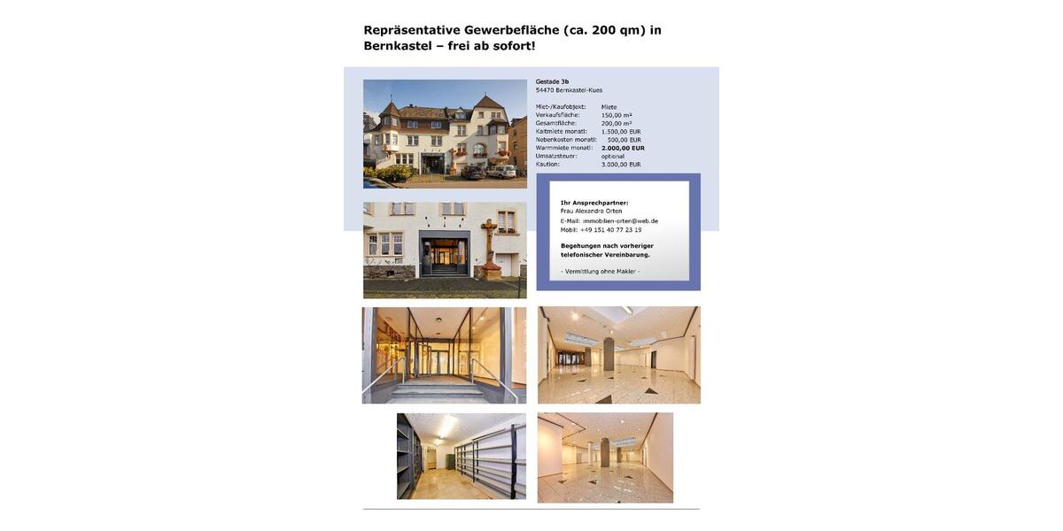 Gewerbeobjekt Bernkastel-Kues Kues - 2.000&euro; | Angebot:26346004