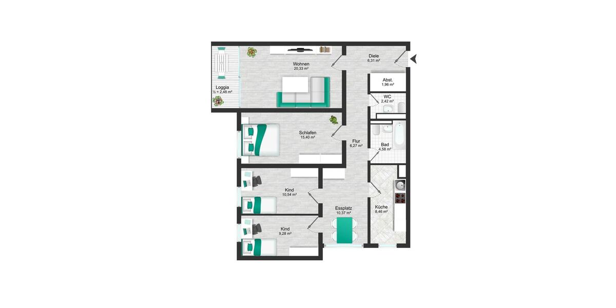 Etagenwohnung München Thalkirchen-Obersendling-Forstenried-Fürstenried-S - 4 Zimmer, 99 m&sup2;, 2.184&euro; | Angebot:26002171