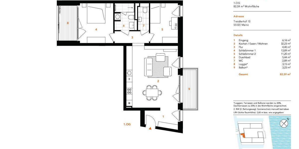Etagenwohnung Mainz Neustadt - 3 Zimmer, 82 m&sup2;, 649.000&euro; | Angebot:26017872
