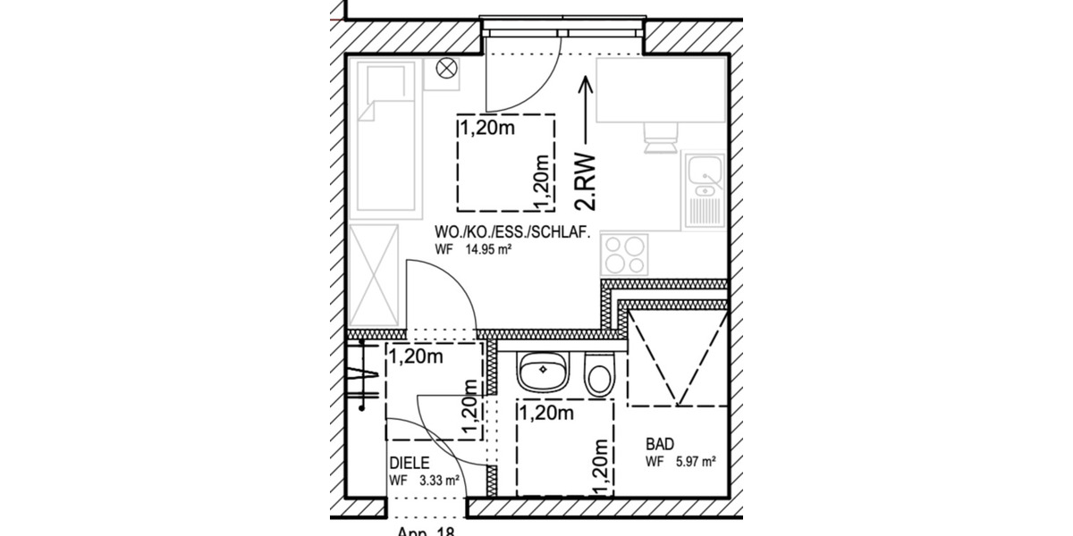 Etagenwohnung Eching - 1 Zimmer, 25 m&sup2;, 720&euro; | Angebot:24272082