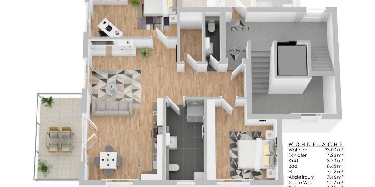 Etagenwohnung Villingen-Schwenningen Marbach - 3 Zimmer, 87 m&sup2;, 367.600&euro; | Angebot:25775743