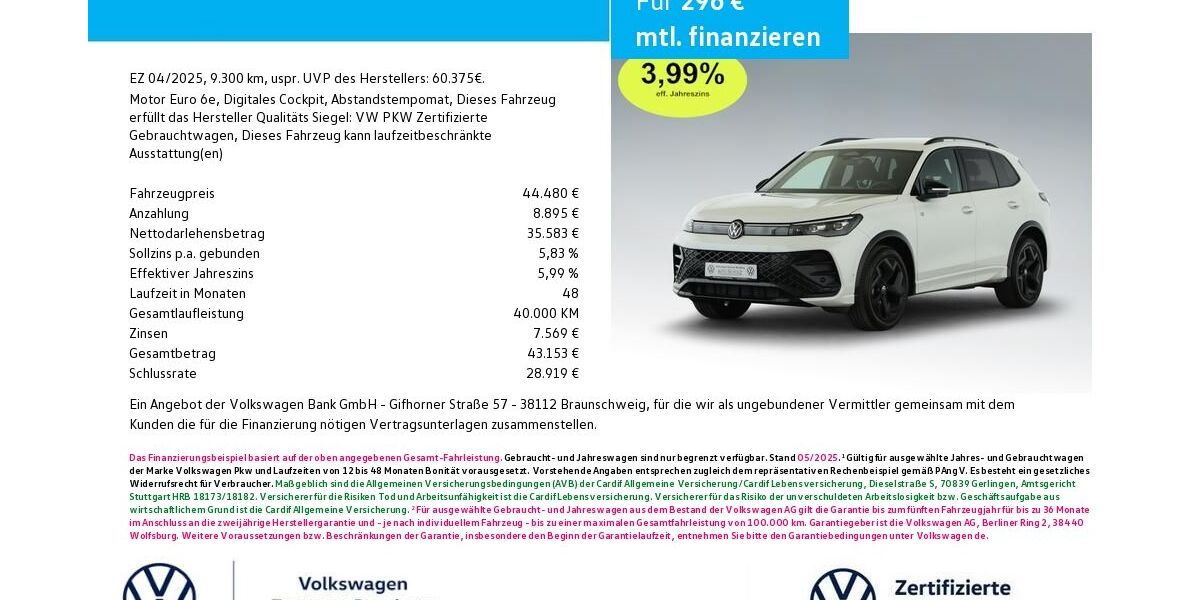 VW Tiguan 9.300 km 44.480 &euro; Bamberg 96052