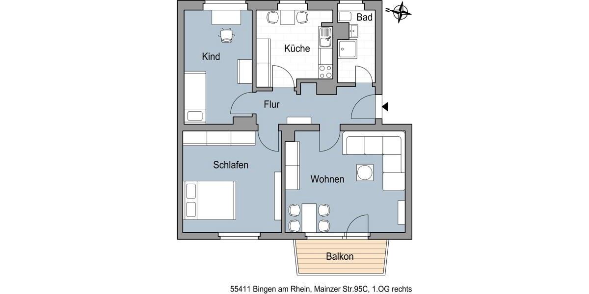 Etagenwohnung Bingen am Rhein - 3 Zimmer, 85 m&sup2;, 730&euro; | Angebot:26434281