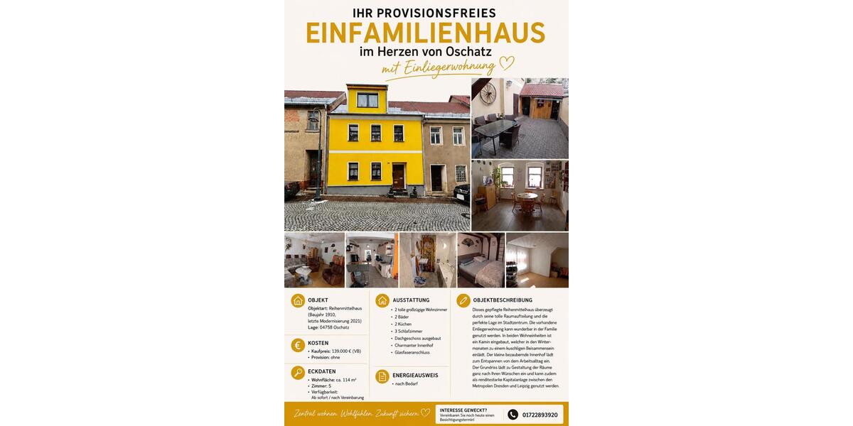 Reihenhaus Oschatz - 5 Zimmer, 114 m&sup2;, 135.000&euro; | Angebot:27083018