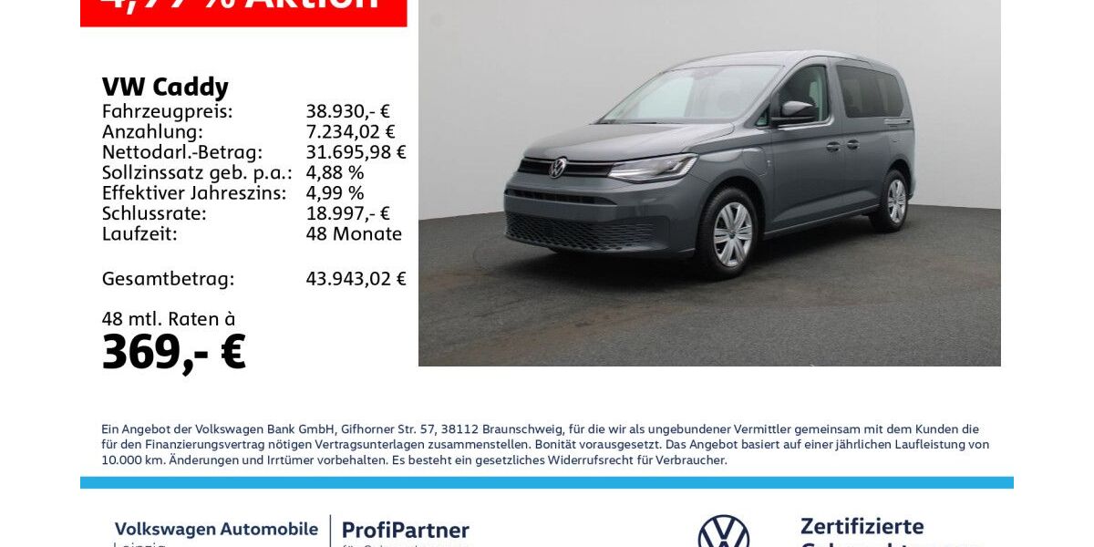 VW Caddy 11.608 km 38.930 &euro; Leipzig 04178