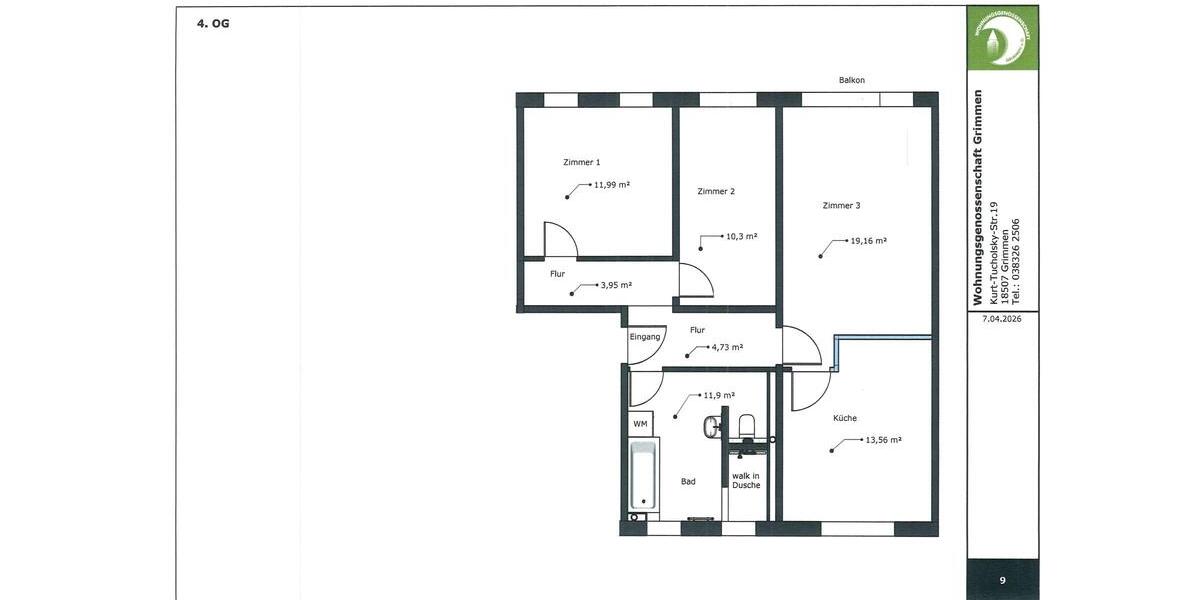 Etagenwohnung Grimmen - 4 Zimmer, 97 m&sup2;, 825&euro; | Angebot:26057835