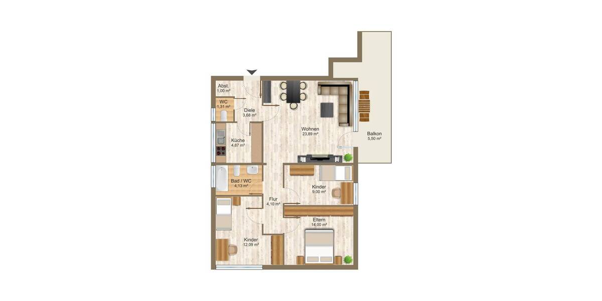 Etagenwohnung Unterhaching - 4 Zimmer, 75 m&sup2;, 1.550&euro; | Angebot:26686560