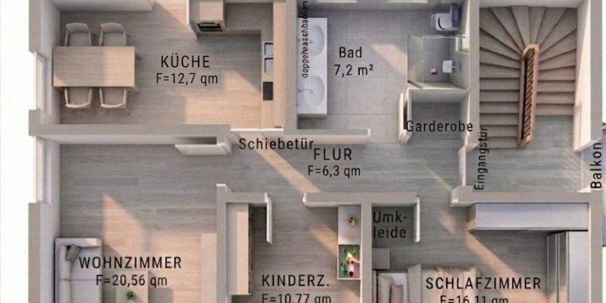 Etagenwohnung Gaggenau Michelbach - 3 Zimmer, 77 m&sup2;, 310.000&euro; | Angebot:26825032