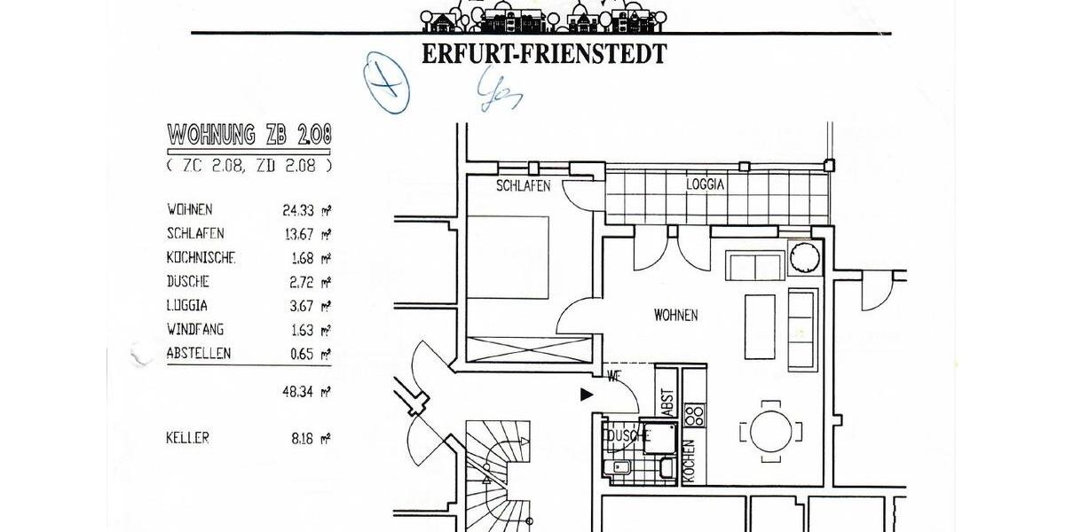 Etagenwohnung Erfurt Andreasvorstadt - 2 Zimmer, 49 m&sup2;, 115.000&euro; | Angebot:27168464