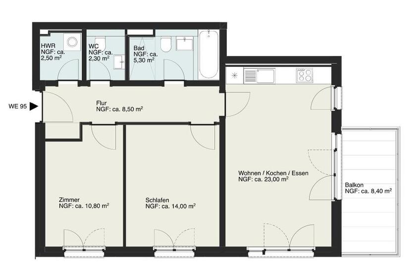 Neubau-3-Zimmer-Wohnung mit Terrasse – Exklusiv, 5 Jahre Mietdauer zimmer