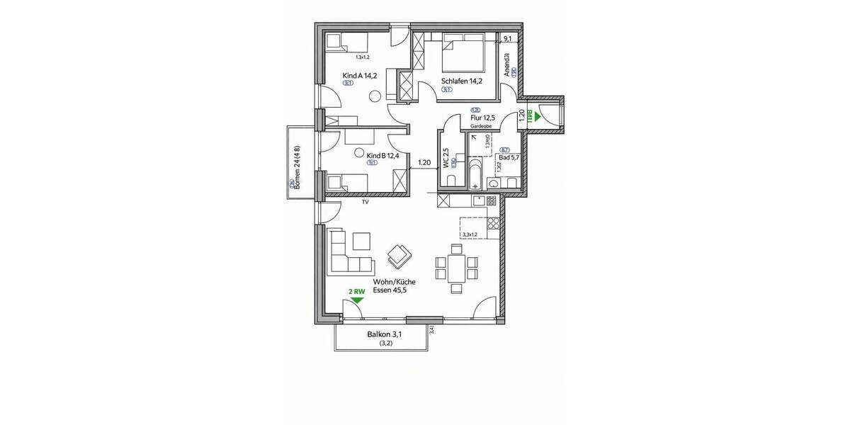 Etagenwohnung Karlsfeld - 4 Zimmer, 117 m&sup2;, 2.395&euro; | Angebot:25918329