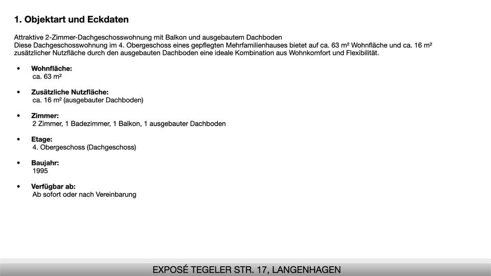 Dachgeschoßwohnung Langenhagen - 2.5 Zimmer, 63 m&sup2;, 269.000&euro; | Angebot:24527458