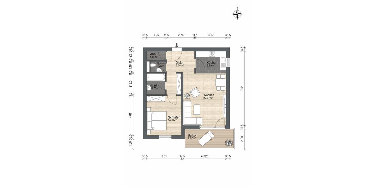 Etagenwohnung Passau Maierhof - 2 Zimmer, 59 m&sup2;, 179.000&euro; | Angebot:27398650