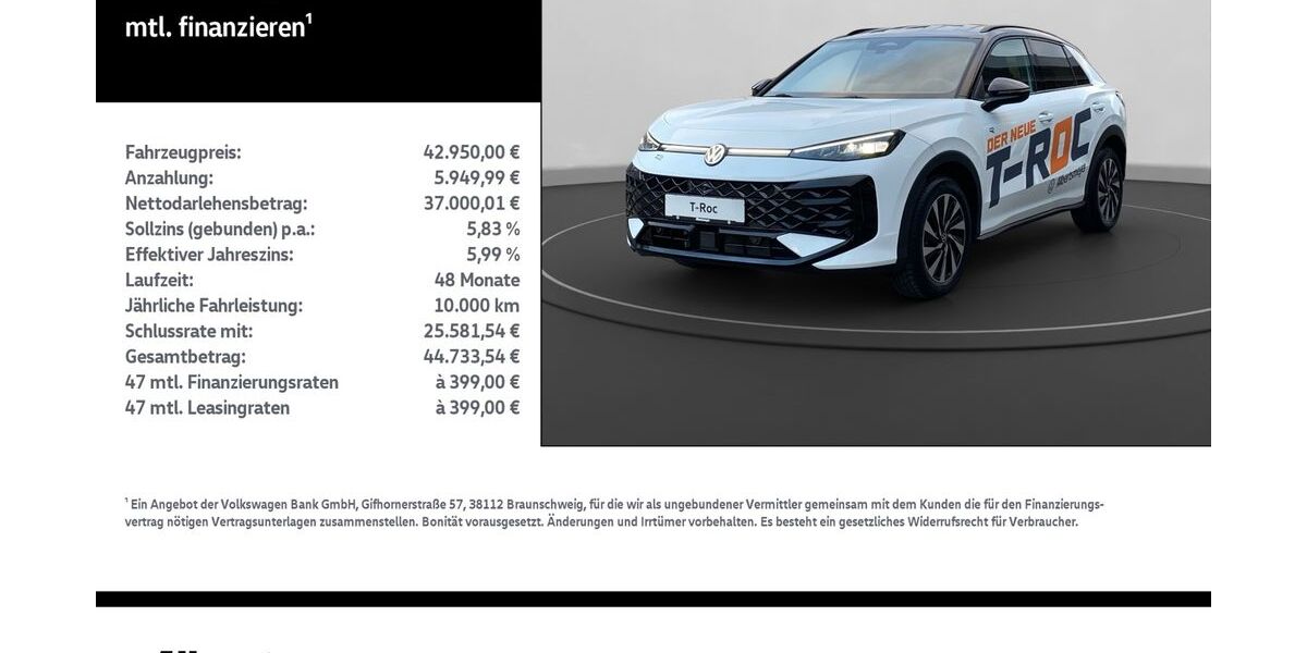 VW T-Roc 2.500 km 42.950 € Nordhausen 99734
