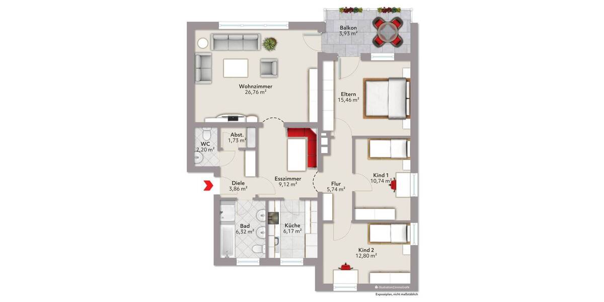 Etagenwohnung Penzberg Steigenberg - 4 Zimmer, 101 m&sup2;, 395.000&euro; | Angebot:26388301