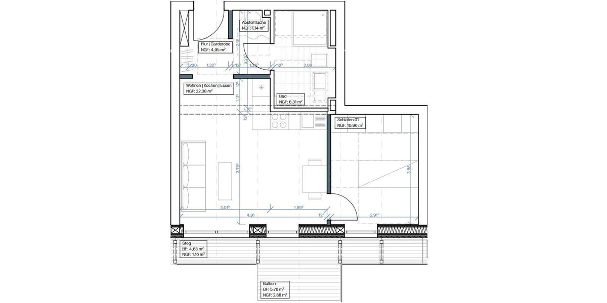 Etagenwohnung Münster Gievenbeck - 2 Zimmer, 49 m&sup2;, 284.200&euro; | Angebot:26063728