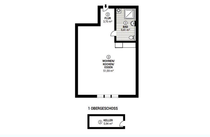Etagenwohnung Tuttlingen - 1 Zimmer, 65 m&sup2;, 290.000&euro; | Angebot:26987251