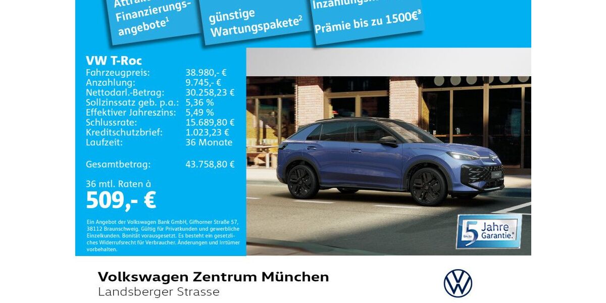 VW T-Roc 3.000 km 38.980 &euro; München 80687