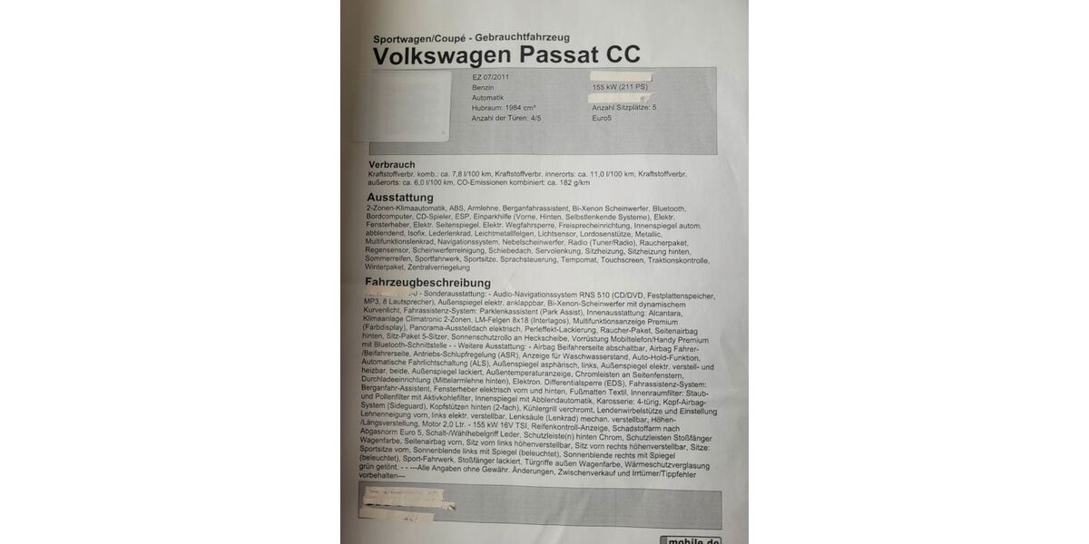 VW CC 203.000 km 8.000 &euro; Rothenburg ob der Tauber 91541